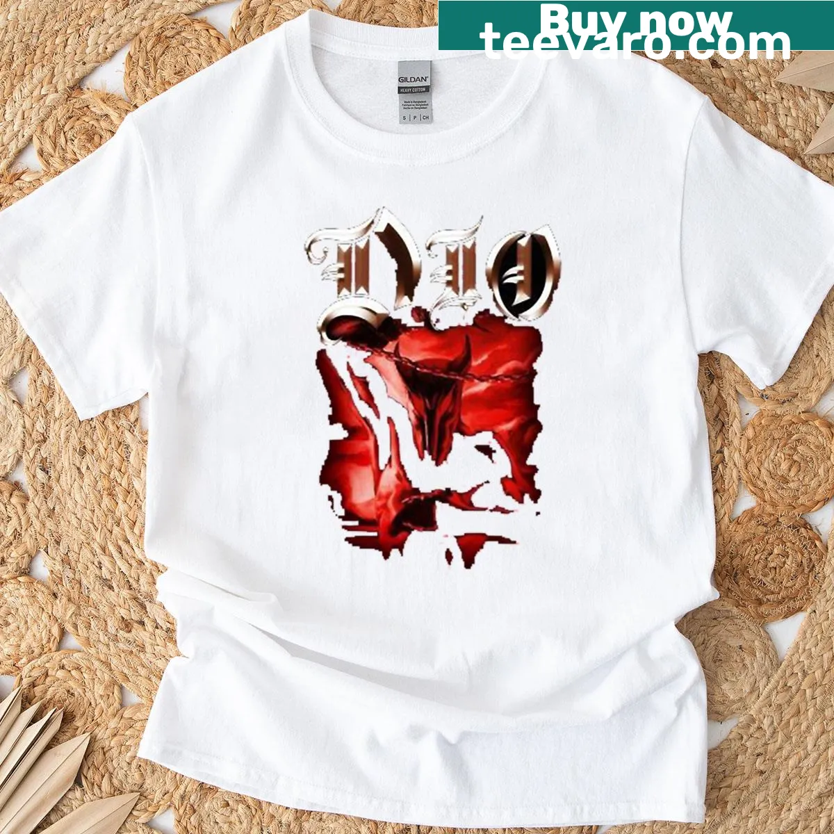 T-shirt featuring the classic Dio logo prominently displayed — on a men's t-shirt