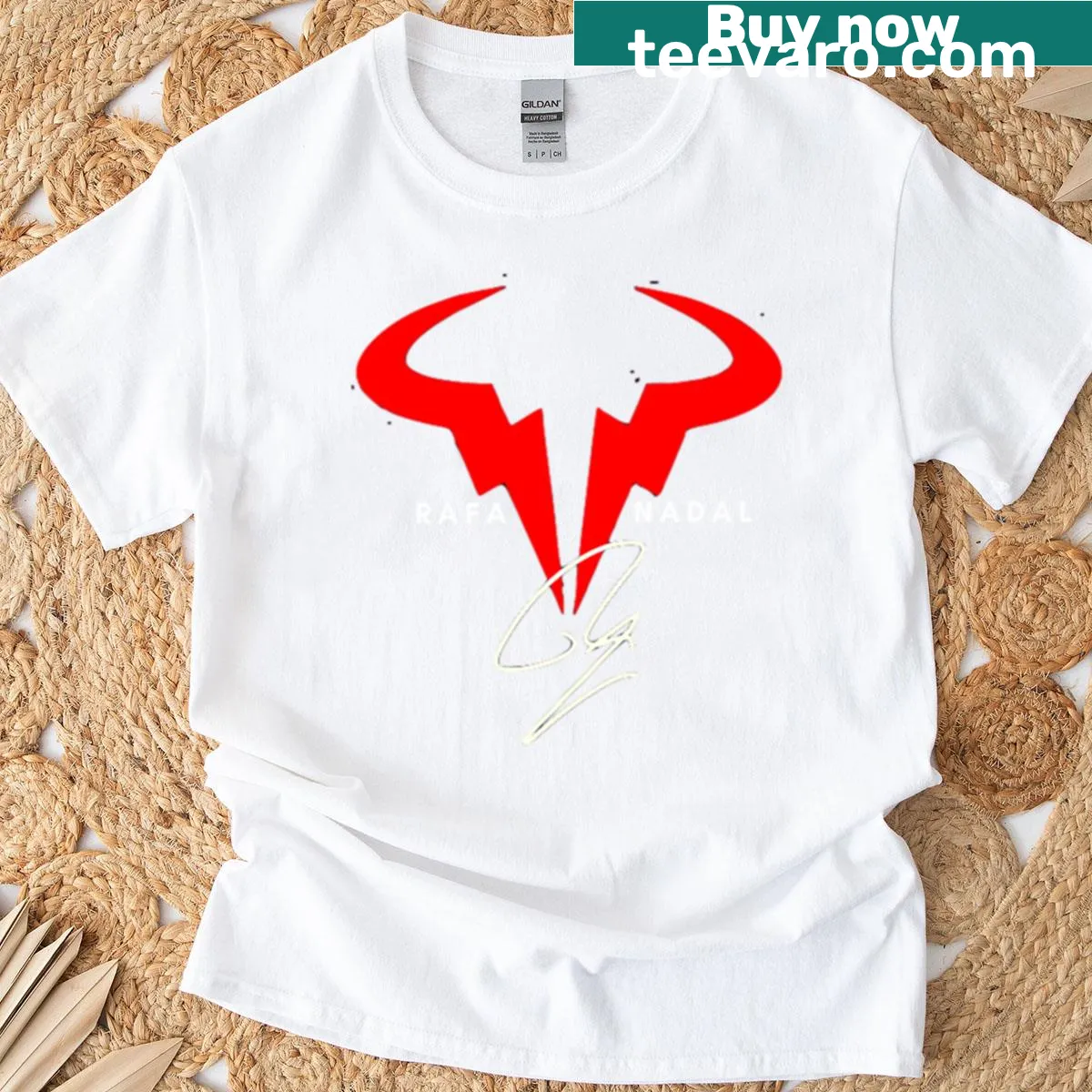 T-shirt featuring the Rafa Nadal logo graphic — on a men's t-shirt
