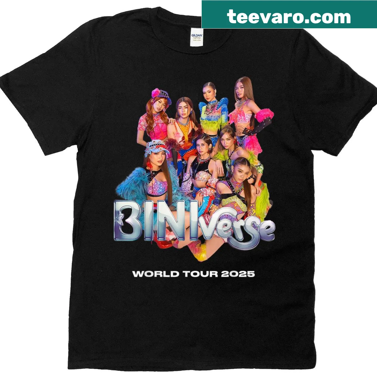 T-shirt celebrating the Biniverse World Tour 2025 with music design — on a men's t-shirt