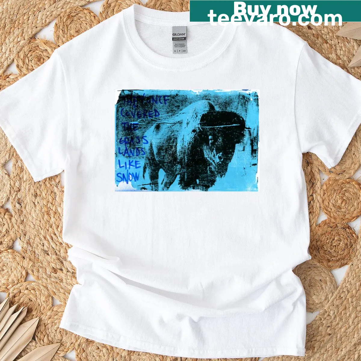 T-shirt featuring a playful illustration of a blue bull — on a men's t-shirt