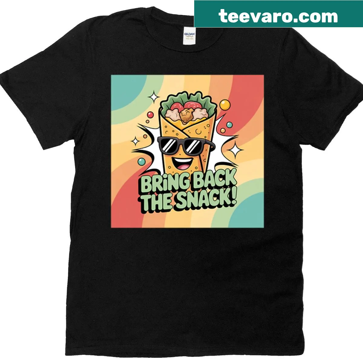 Oversized T-shirt with a funny cartoon chicken wrap design — on a men's t-shirt