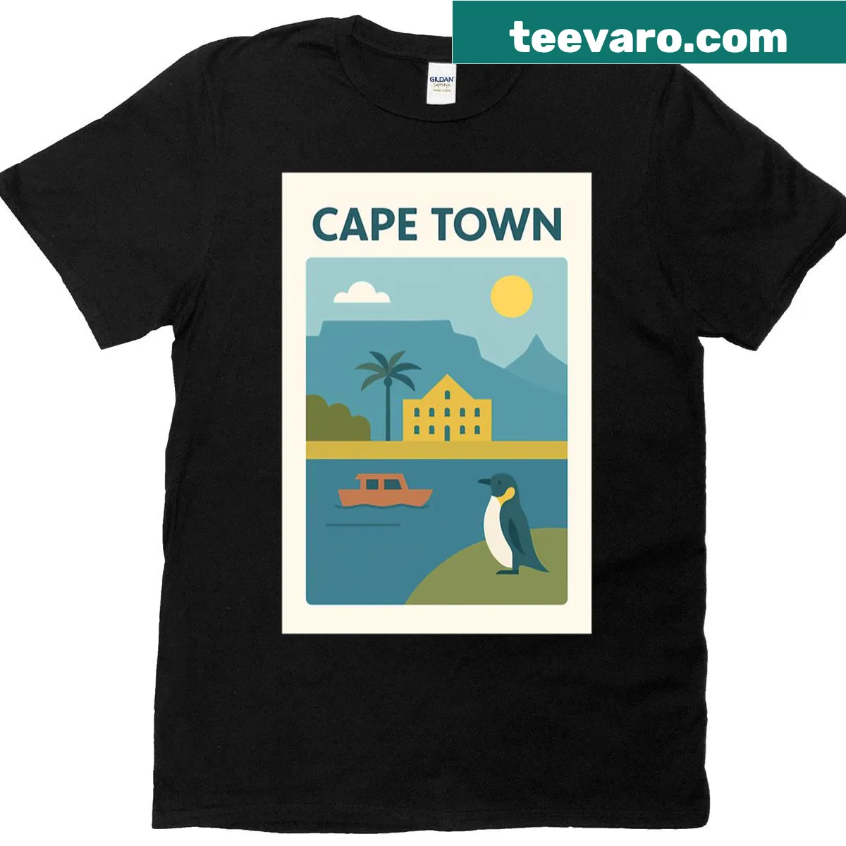 Minimalist silhouette design of Cape Town on T-shirt — on a men's t-shirt