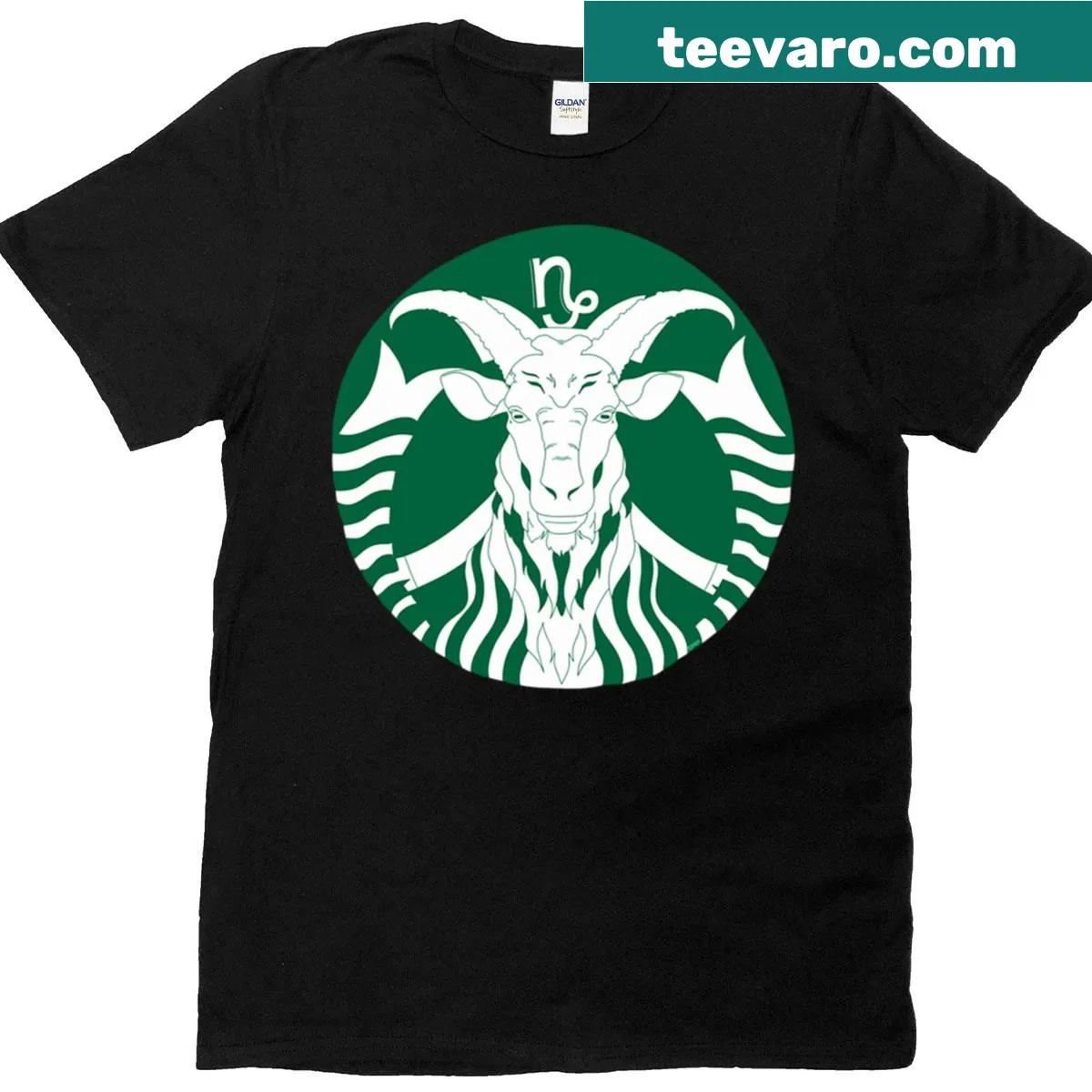 Capricorn Coffee sticker graphic on a casual t-shirt — on a men's t-shirt