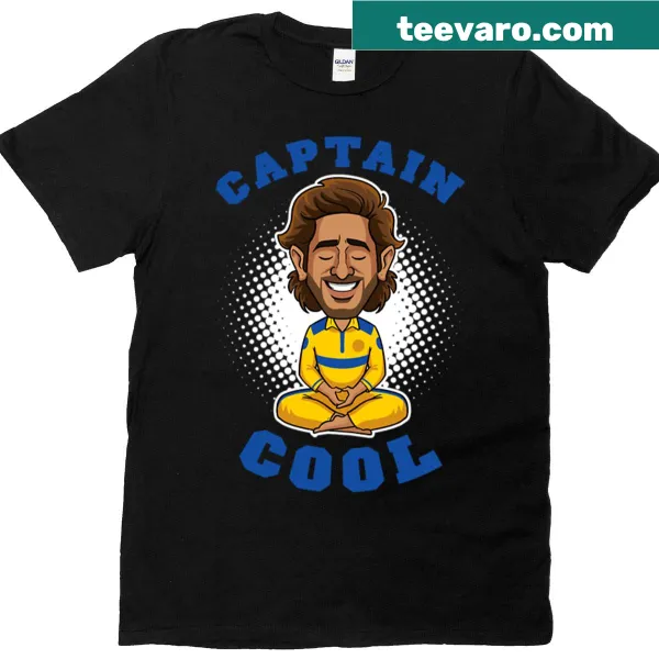 Illustration of MS Dhoni with Captain Cool theme on T-shirt