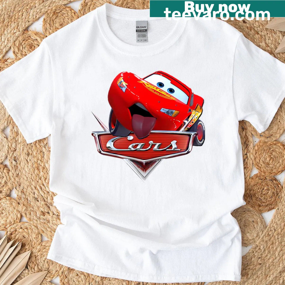 Illustration of Lightning McQueen from Cars — on a men's t-shirt
