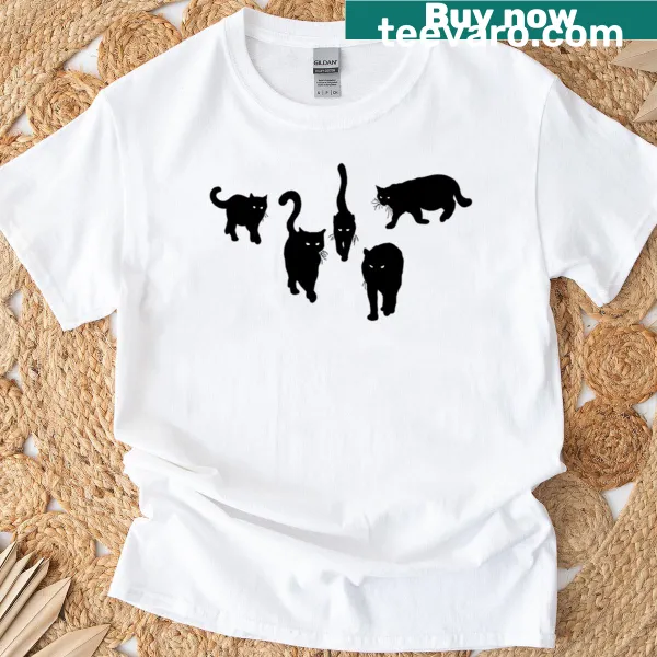 T-shirt featuring a playful graphic of a 'cat gang' in a fun design
