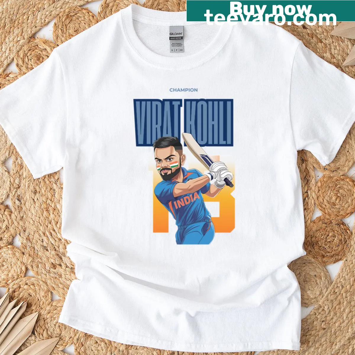 Graphic celebrating Kohli's journey in cricket on an oversized T-shirt — on a men's t-shirt