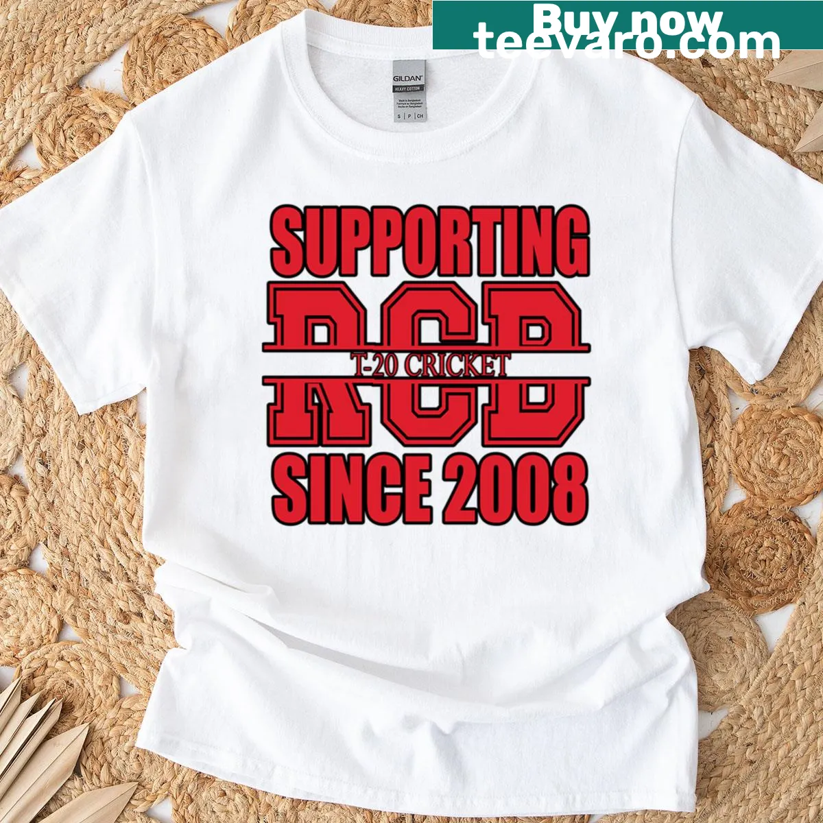 T-shirt celebrating Bangalore T20 cricket with bold text since 2008 — on a men's t-shirt