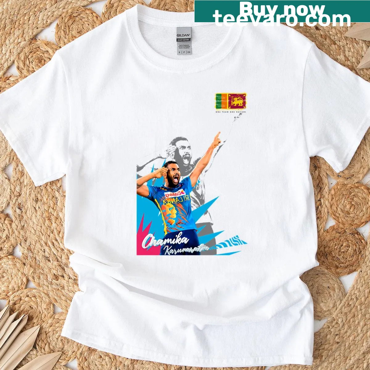 Minimalist Chamika Karunaratne T-shirt with jersey number — on a men's t-shirt