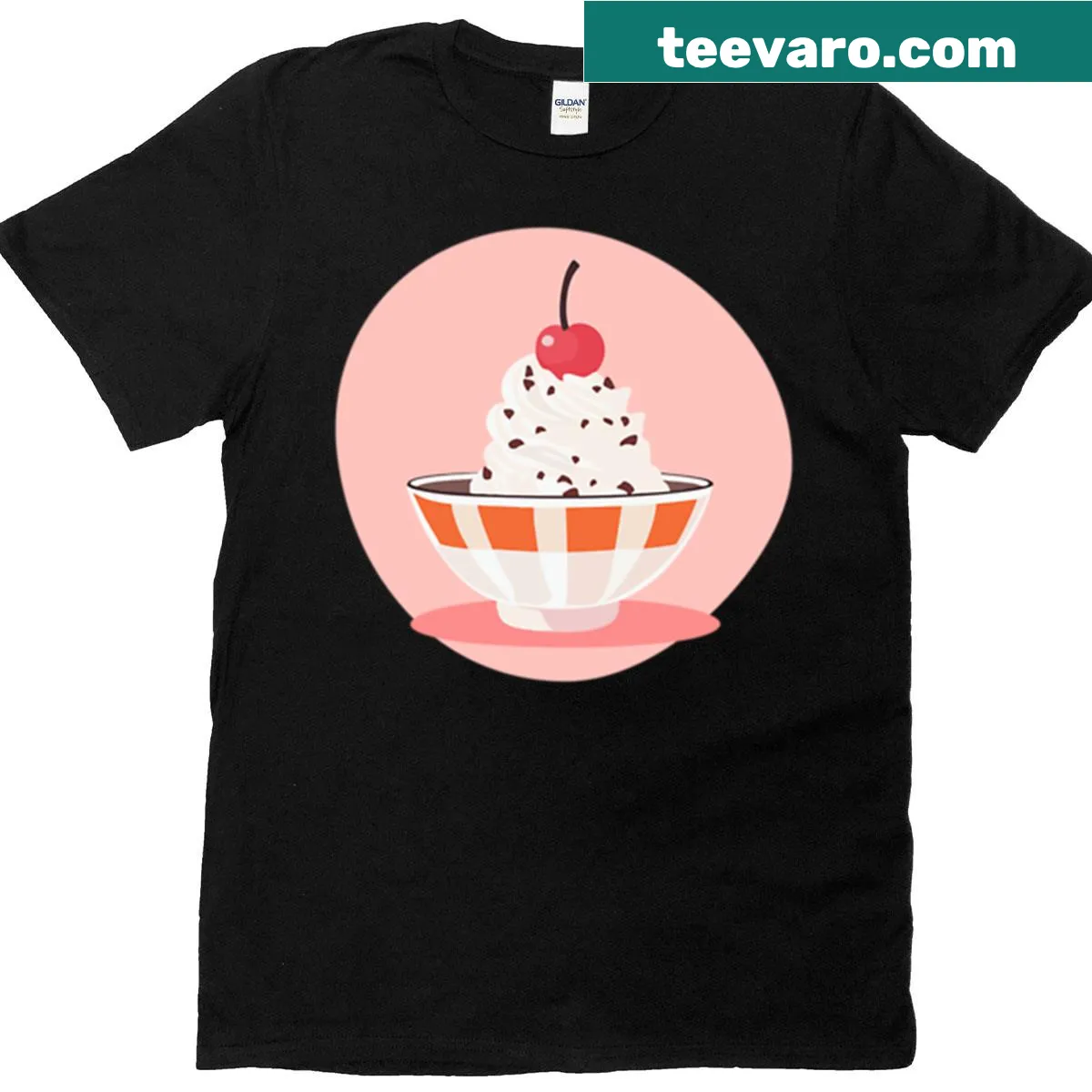 Cute ice cream sundae illustration on T-shirt with cherry topping — on a men's t-shirt