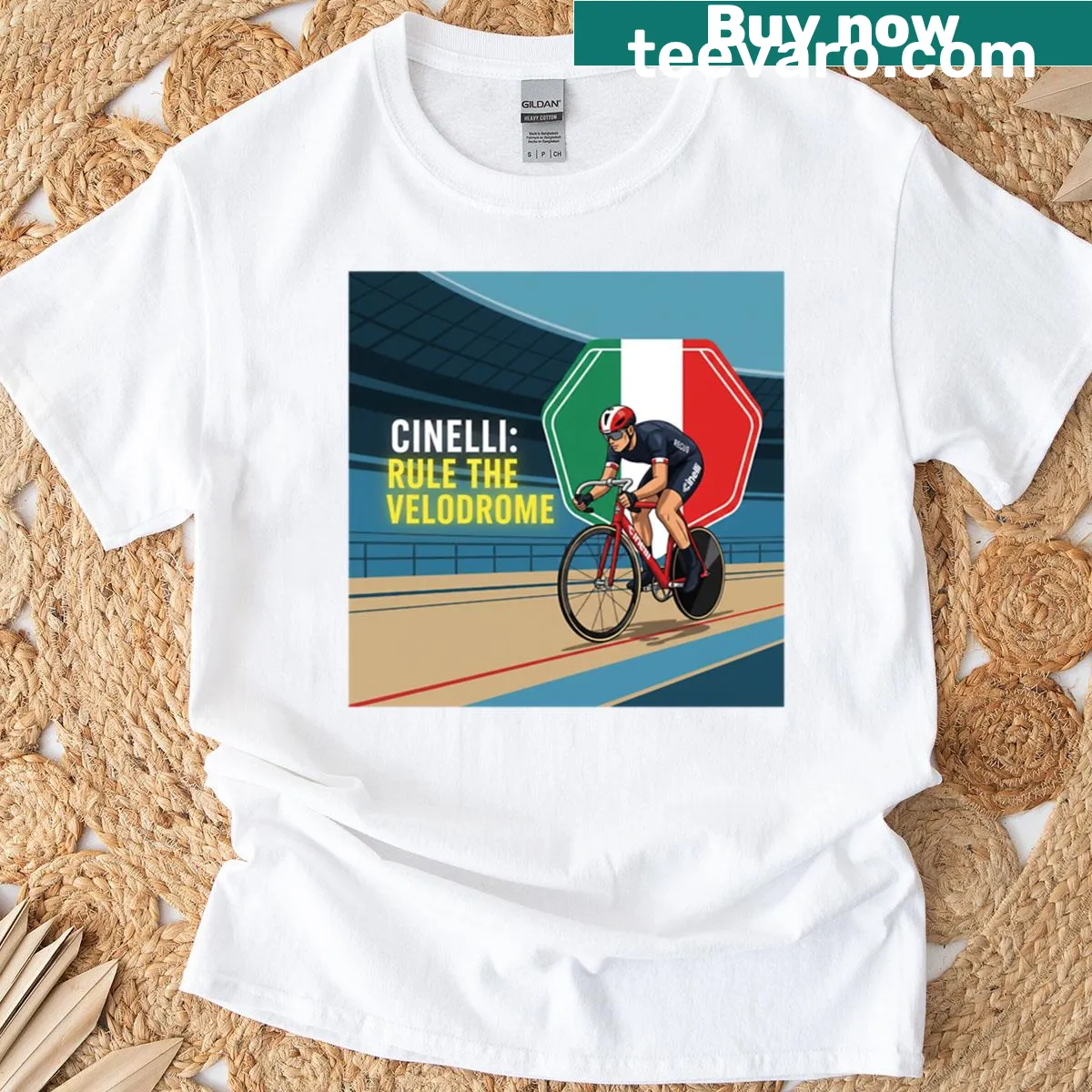 T-shirt with the phrase 'Rule The Velodrome' promoting cycling. — on a men's t-shirt