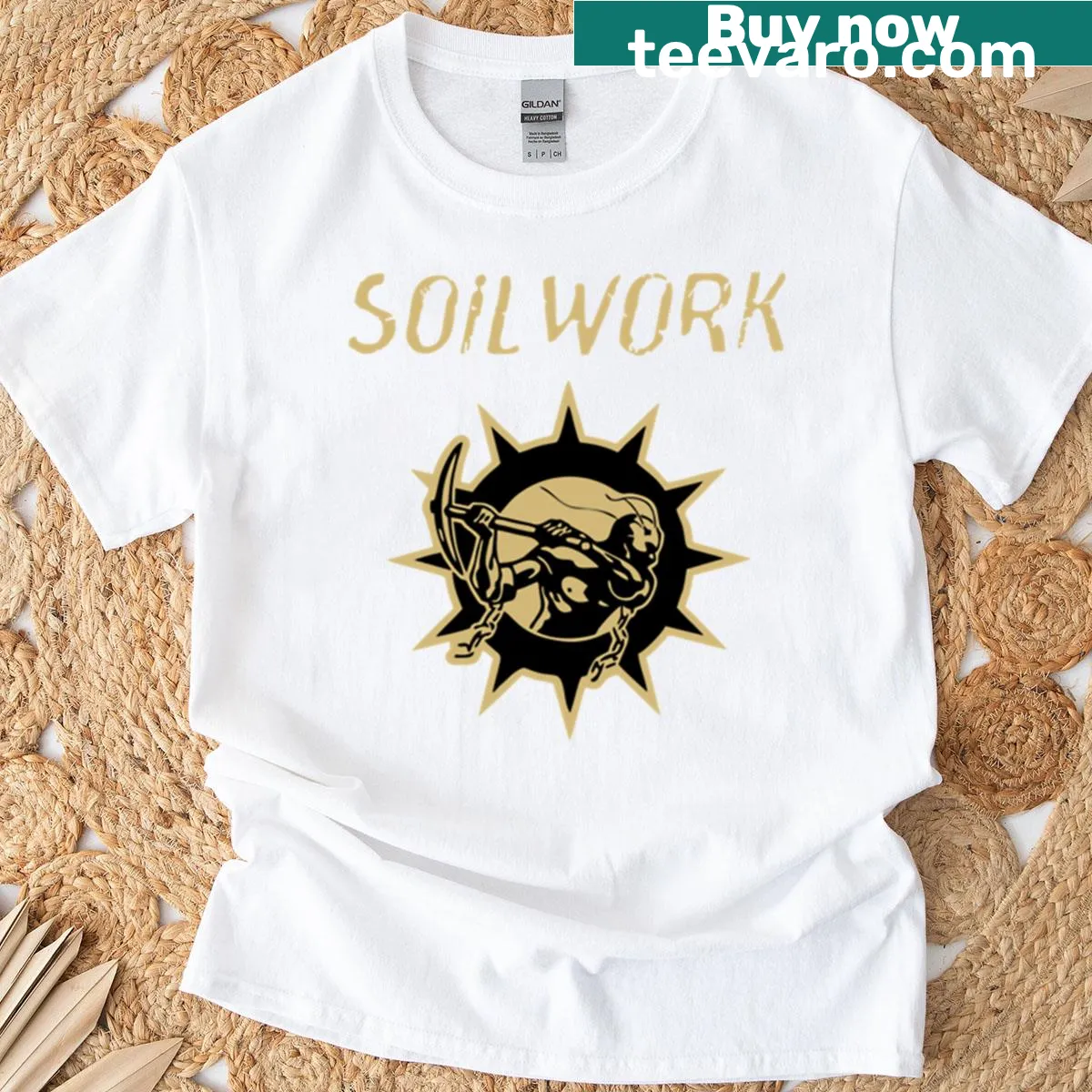 T-shirt featuring the iconic Soilwork logo for metal music fans — on a men's t-shirt