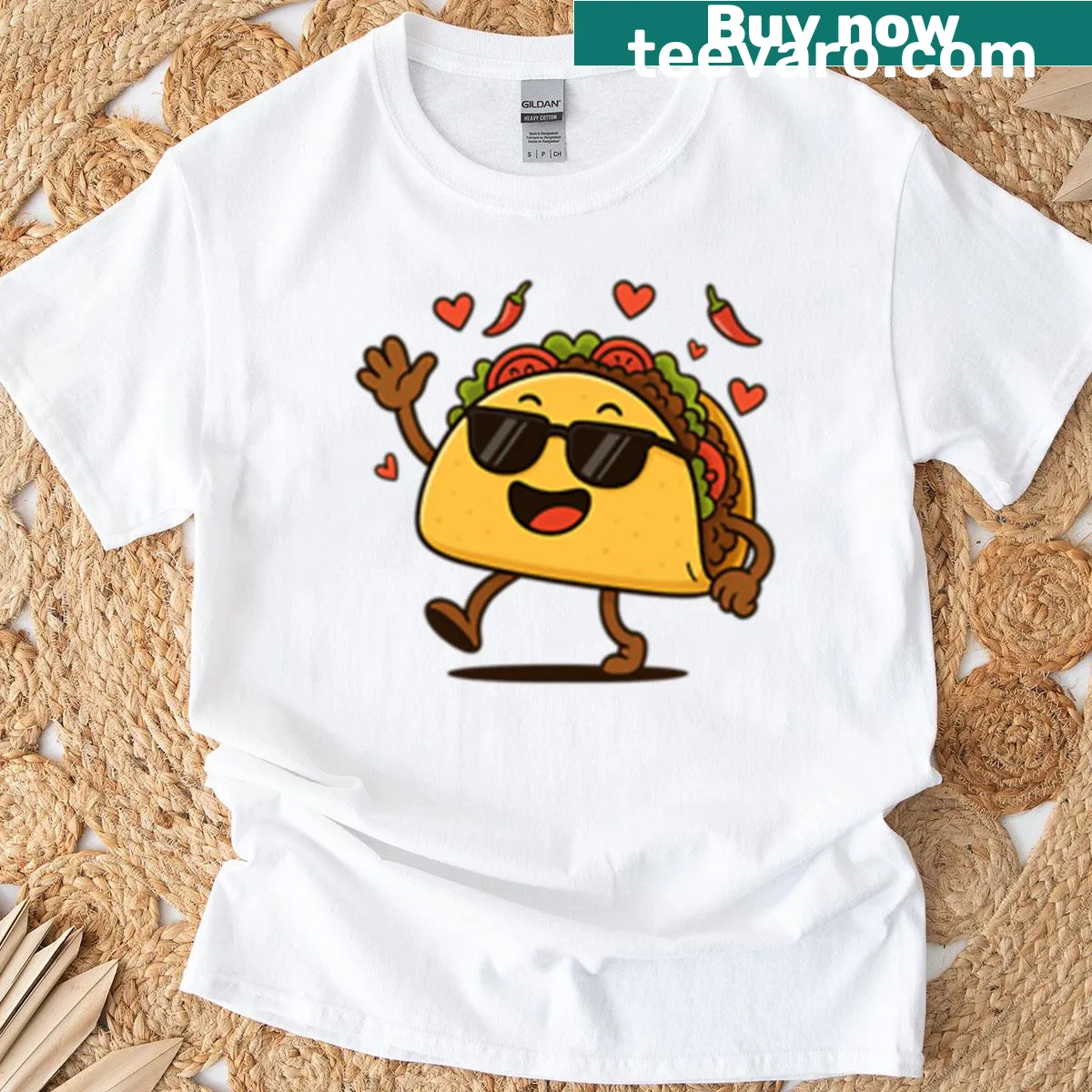 Cartoon taco dancing design on a fun T-shirt — on a men's t-shirt