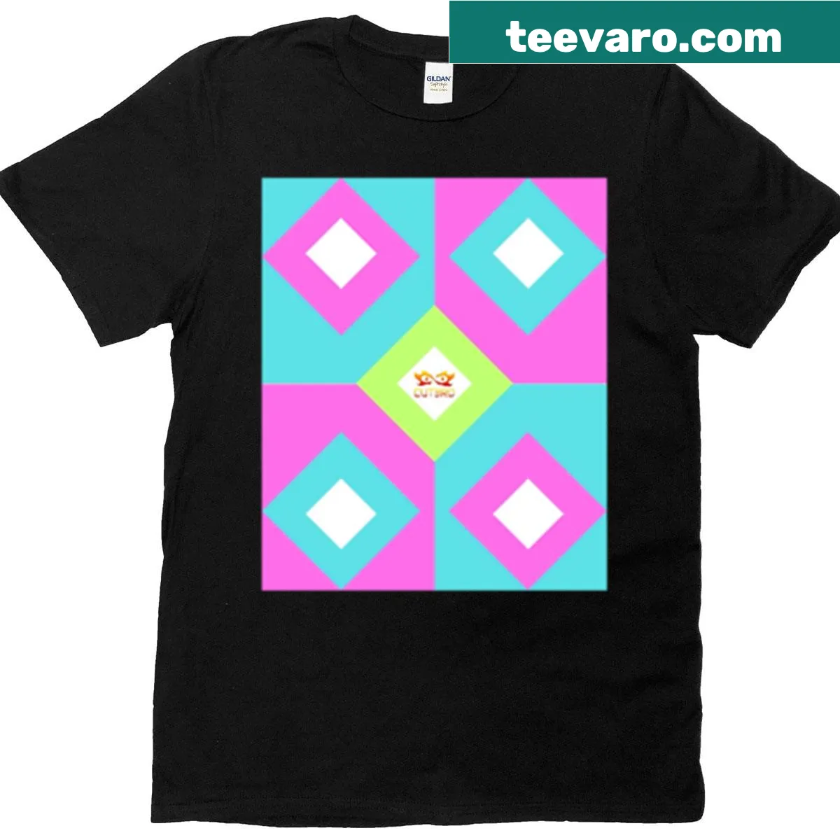 Abstract typography T-shirt with geometric diamond design. — on a men's t-shirt