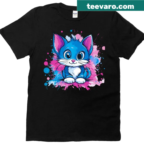 Cute cartoon cat T-shirt with playful graphic design