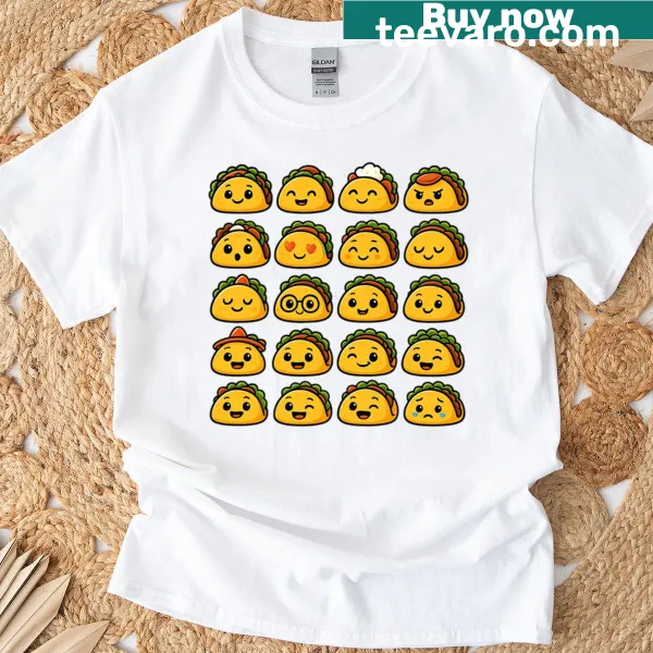Cartoon taco emojis with various playful expressions