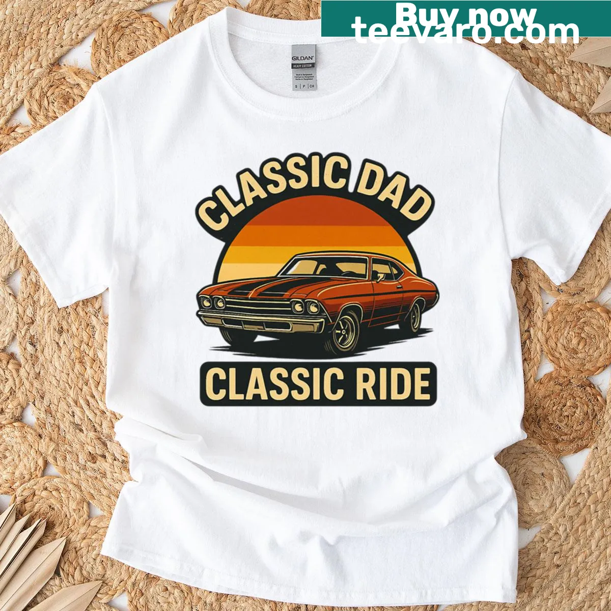 Vintage oversized T-shirt with muscle car graphic for dads — on a men's t-shirt