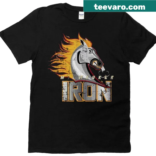 Vintage distressed T-shirt featuring Milwaukee Iron team logo
