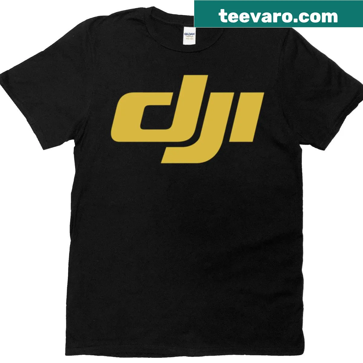 Vintage DJI logo t-shirt with minimalist design — on a men's t-shirt