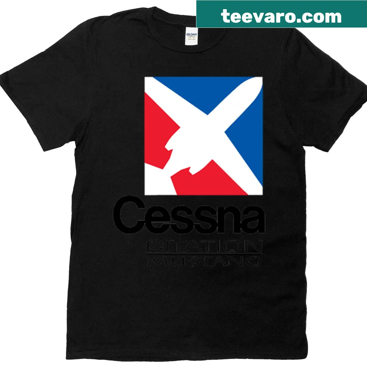 Illustrated Cessna Citation Mustang jet on an oversized T-shirt — on a men's t-shirt