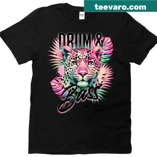 Dynamic Drum And Bass graphic T-shirt with leopard plants