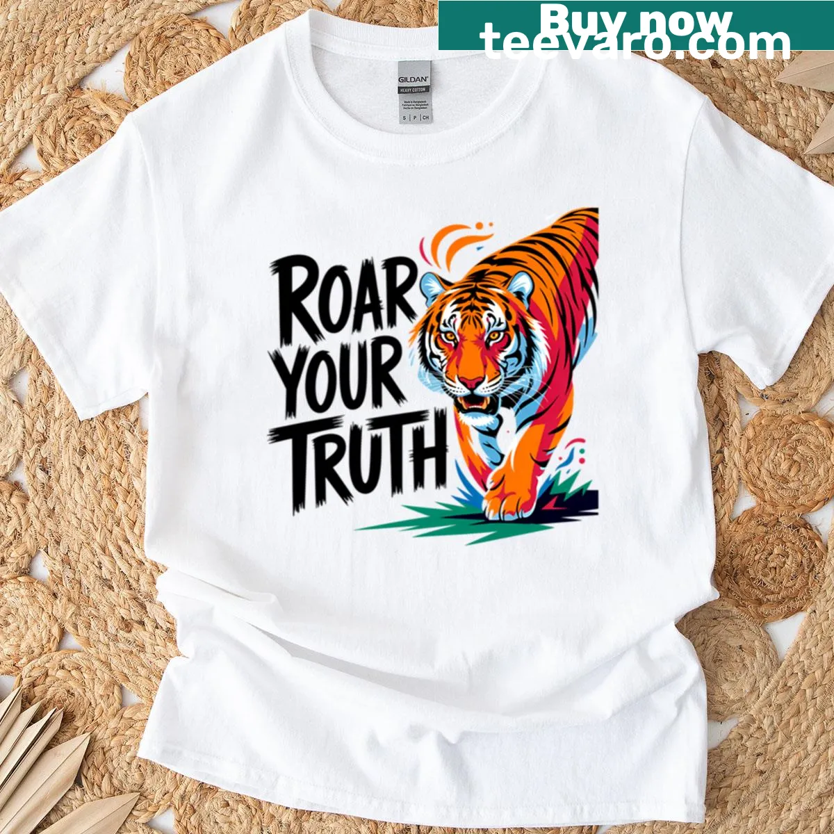 Oversized t-shirt with empowering tiger graphic and text — on a men's t-shirt