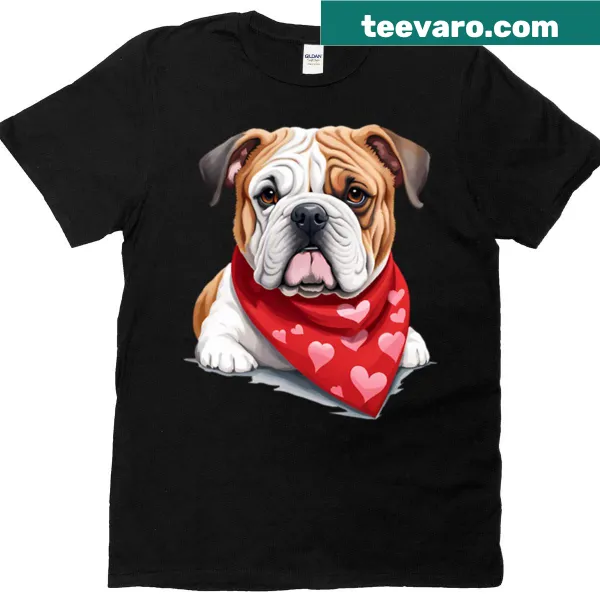 English Bulldog t-shirt with an illustration of a bulldog in a scarf