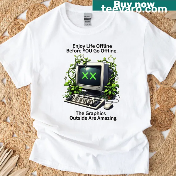 Retro computer graphic with nature-themed quote