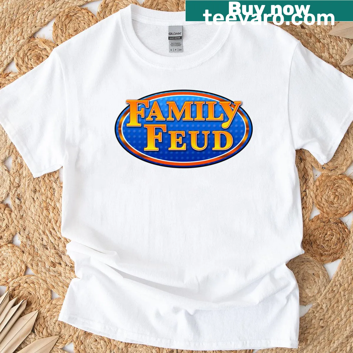 T-shirt featuring a playful Family Feud logo design — on a men's t-shirt