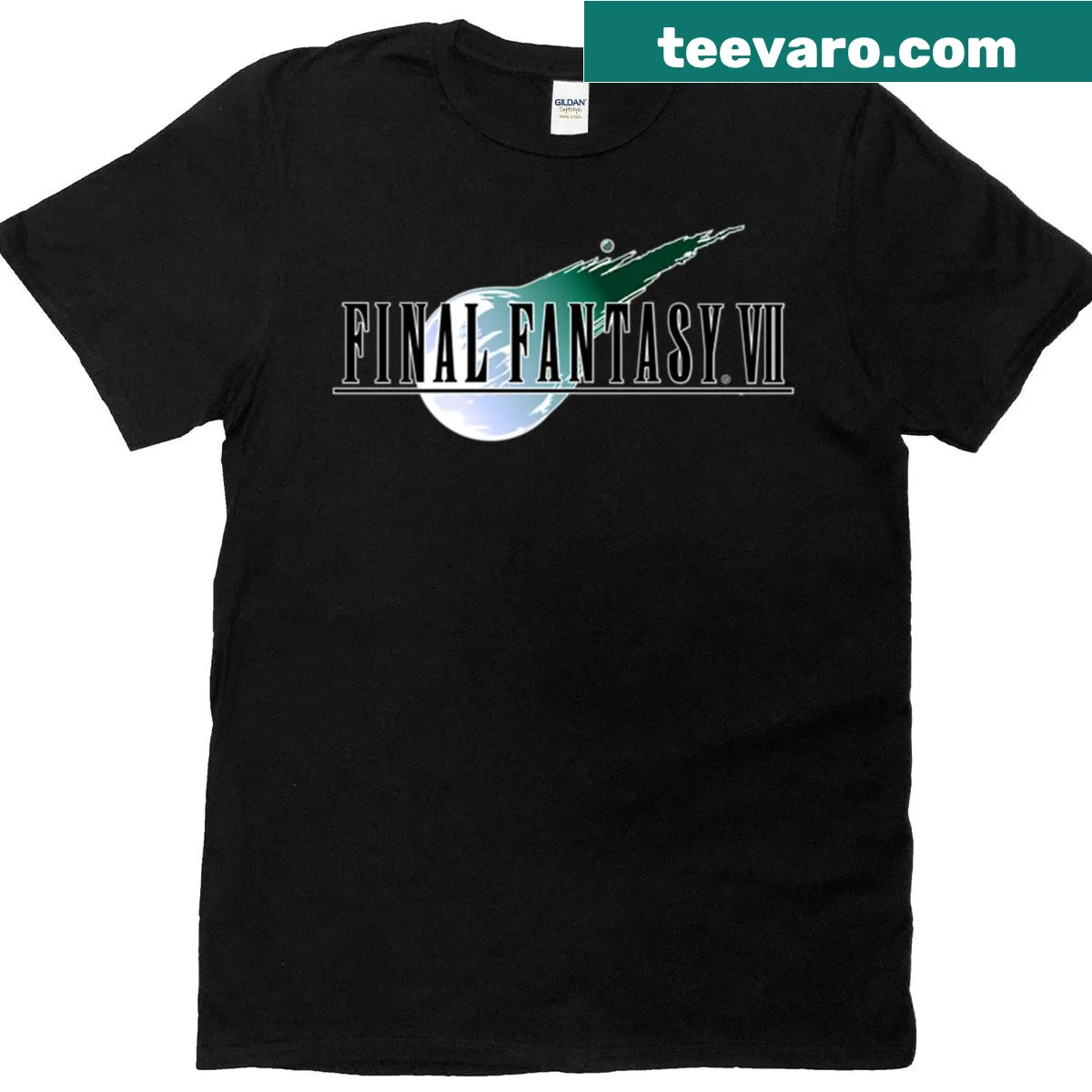 T-shirt featuring the iconic Final Fantasy 7 logo — on a men's t-shirt