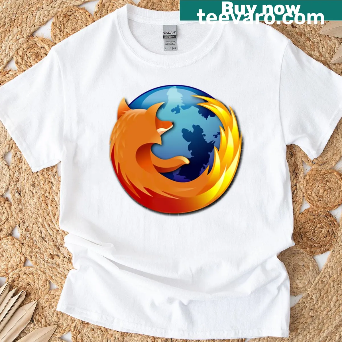 Silhouette design of the Firefox logo — on a men's t-shirt