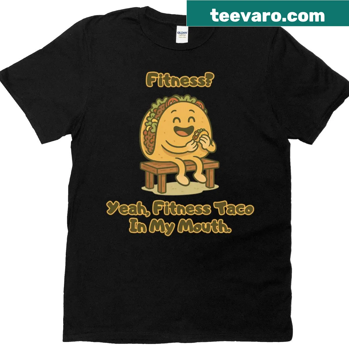 Oversized T-shirt with 'Fitness Taco In My Mouth' text — on a men's t-shirt
