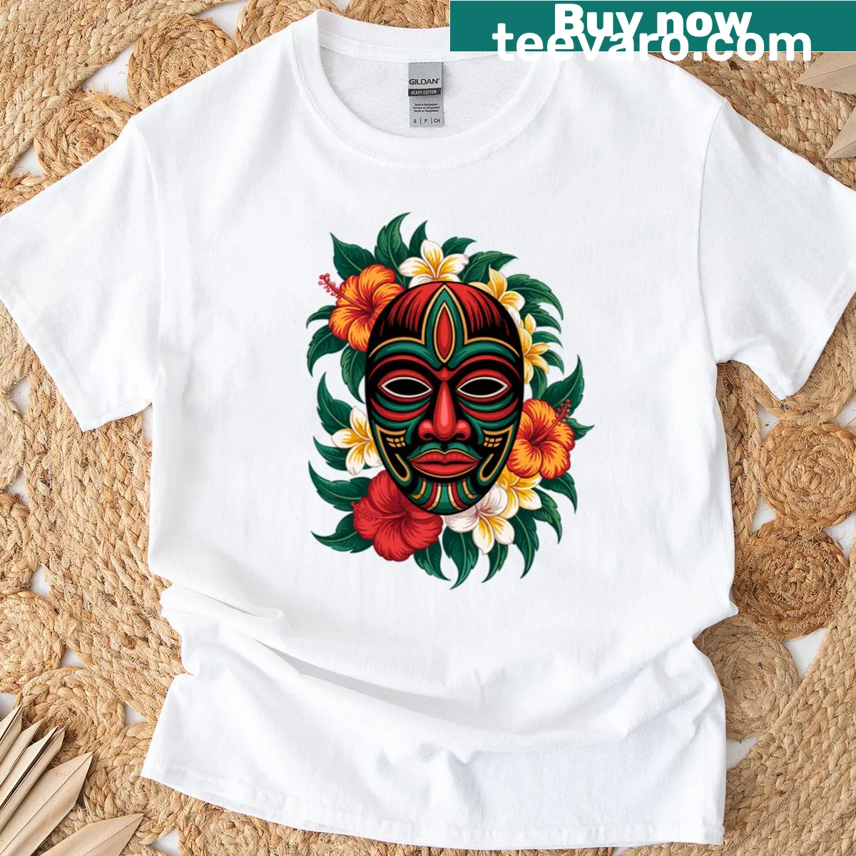 T-shirt featuring a tribal mask design for creative souls — on a men's t-shirt