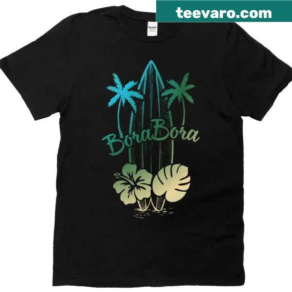 T-shirt inspired by tropical Bora Bora with surf and palm tree design