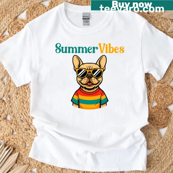 Retro French Bulldog art on a summer-inspired oversized T-shirt