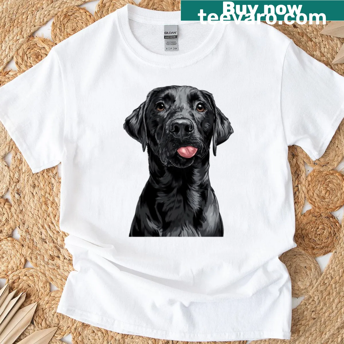 Funny T-shirt featuring a playful black lab illustration — on a men's t-shirt
