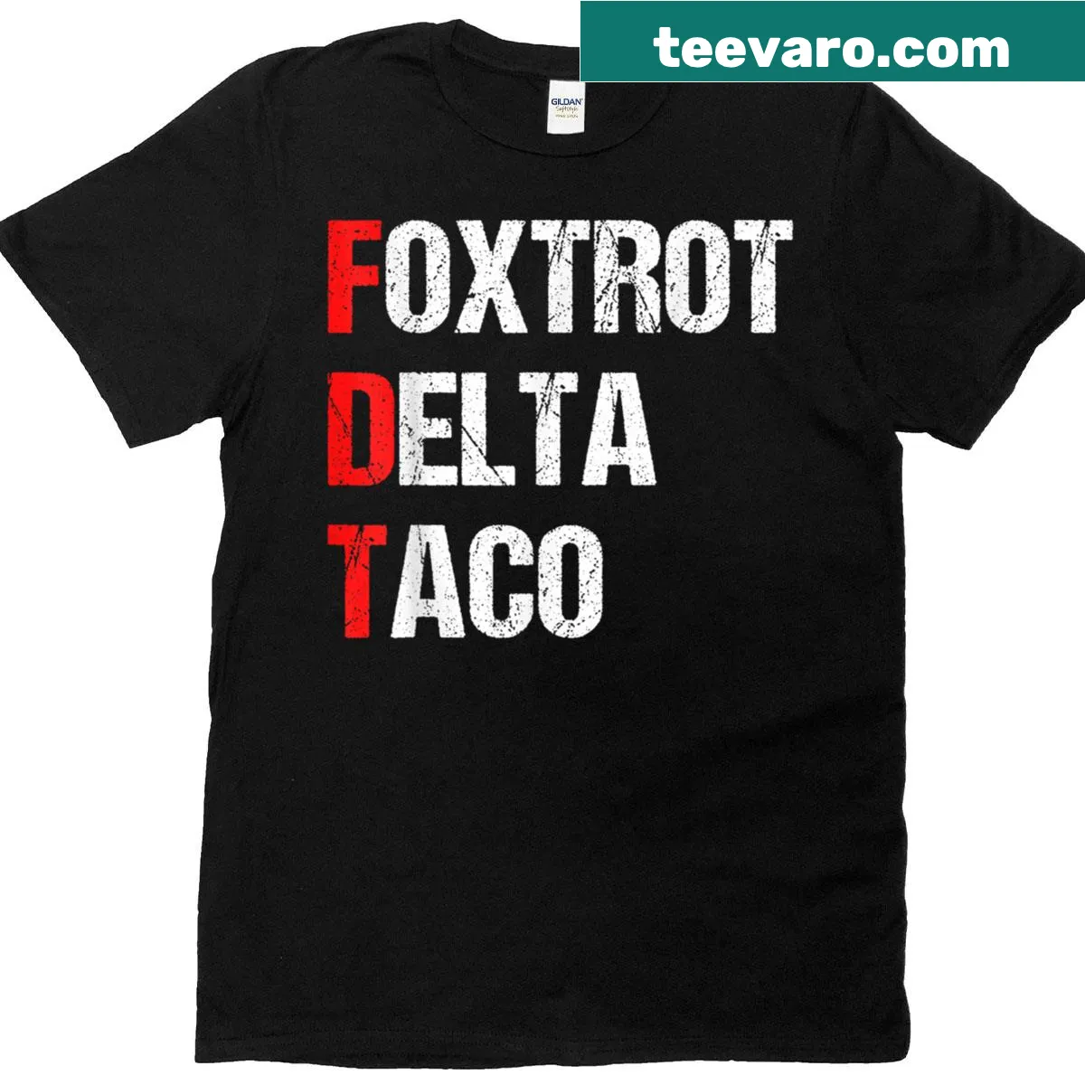 T-shirt featuring the humorous phrase 'Foxtrot Delta Taco Trump Always Chickens Out Resist' — on a men's t-shirt