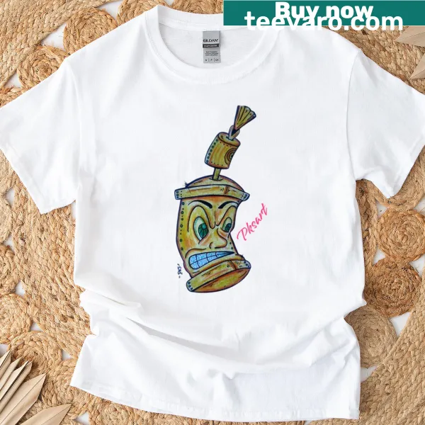 Cartoon gold spray can graphic on oversized T-shirt
