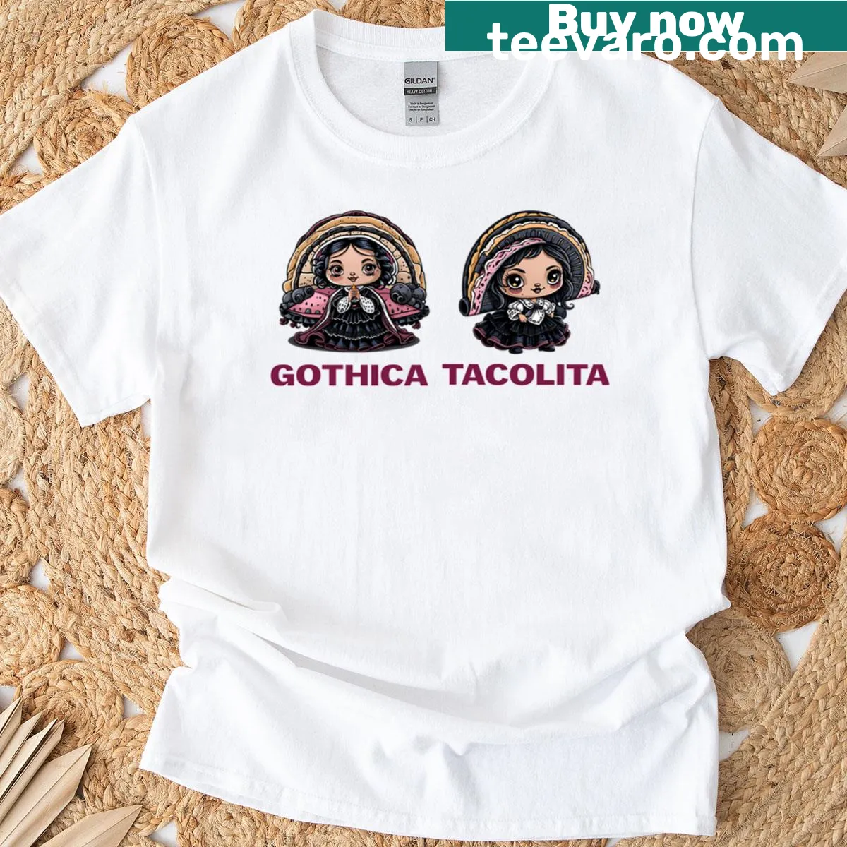 Oversized T-shirt with a cute cartoon gothic taco girl — on a men's t-shirt