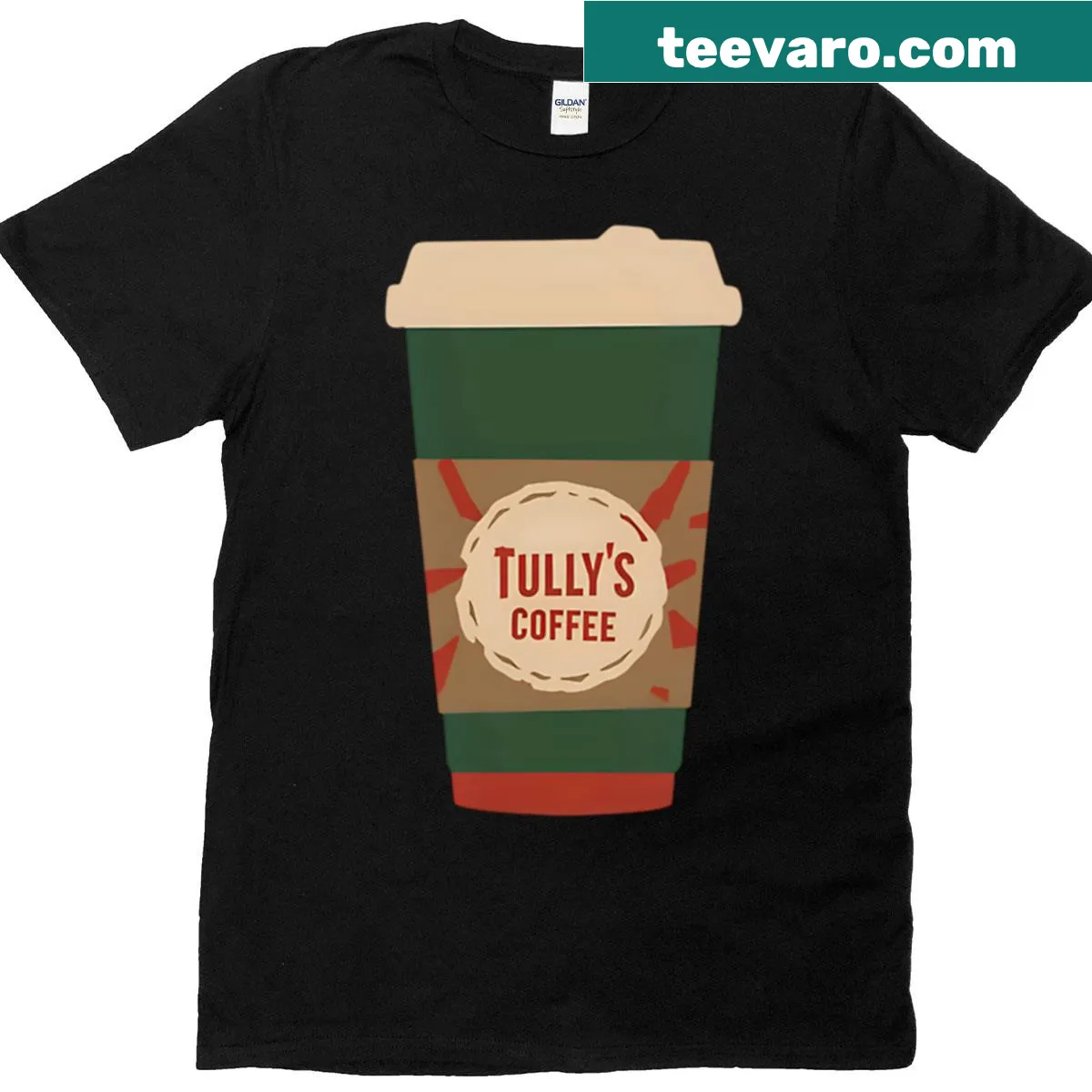 Oversized T-shirt featuring a coffee cup graphic with text — on a men's t-shirt