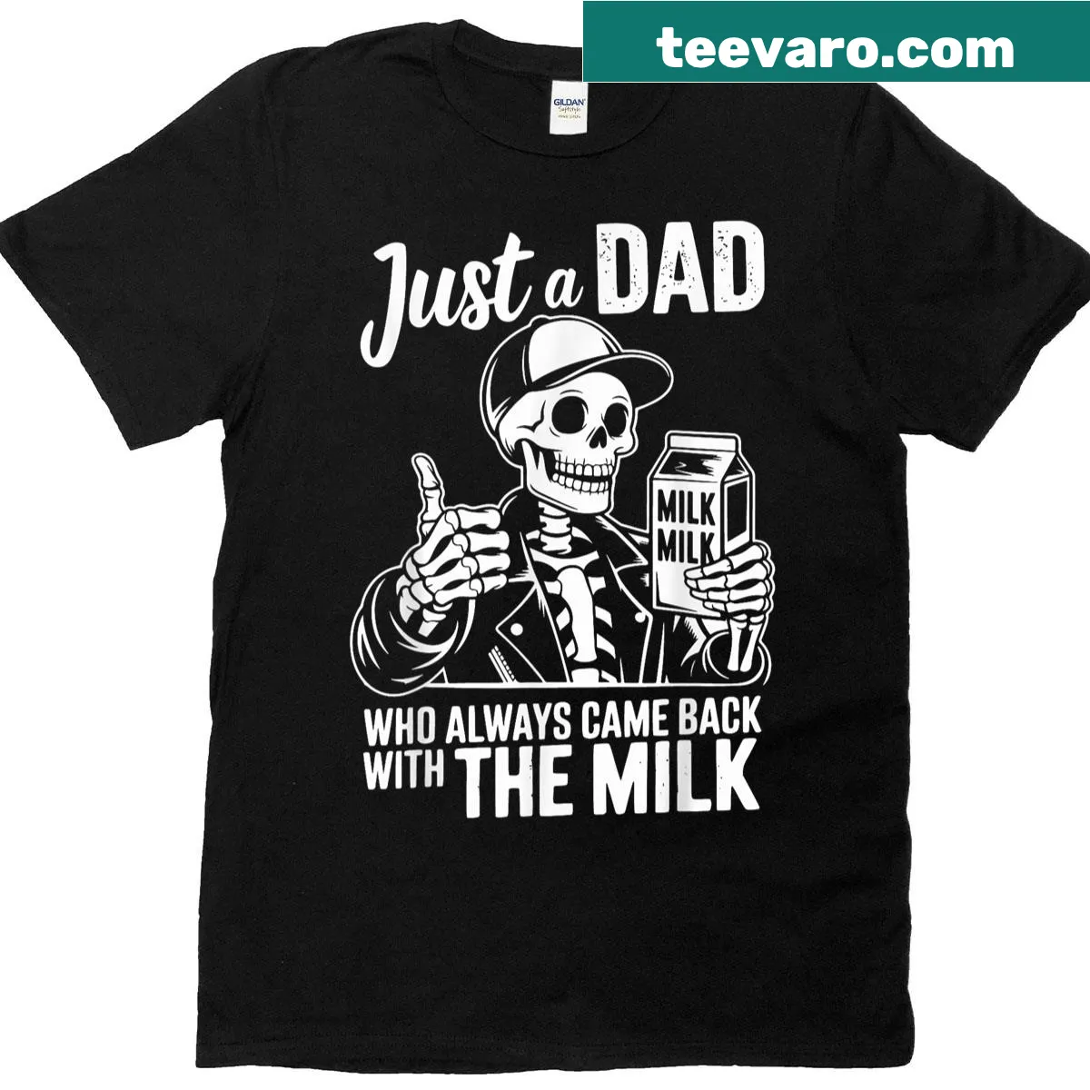 Funny T-shirt for dads with humorous milk phrase — on a men's t-shirt