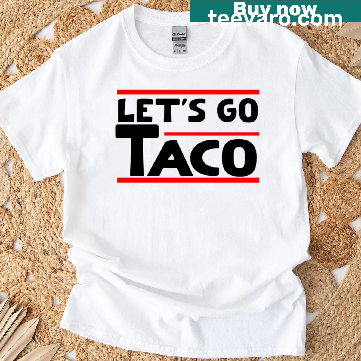 Funny t-shirt with repeated 'Lets Go Taco' phrase — on a men's t-shirt