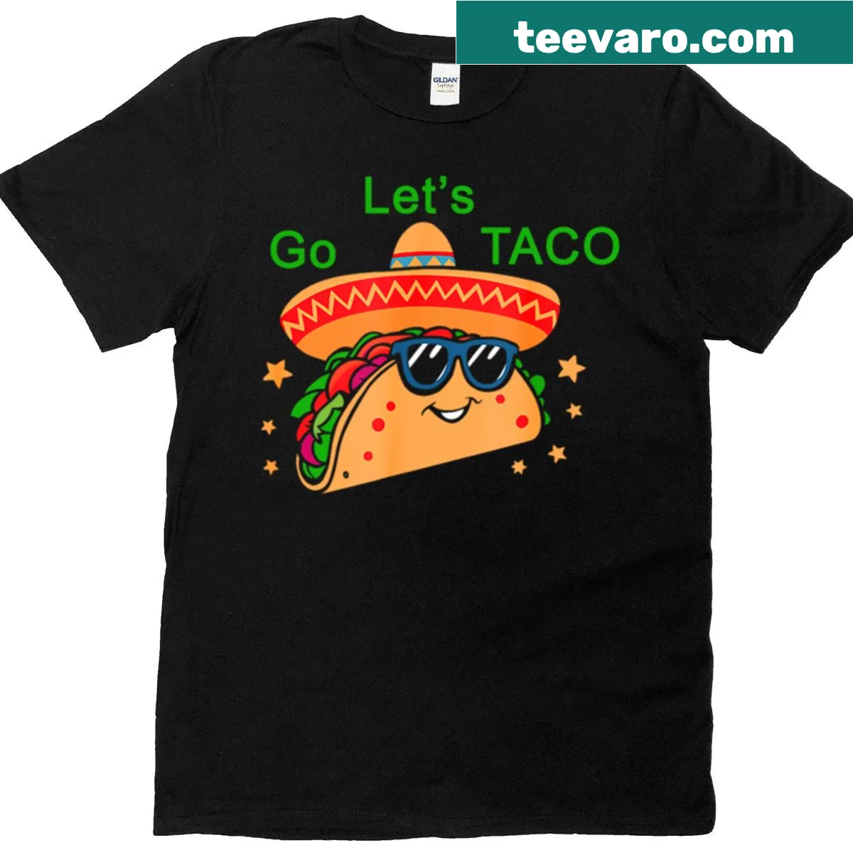 Lets Go Taco playful text on a T-shirt — on a men's t-shirt