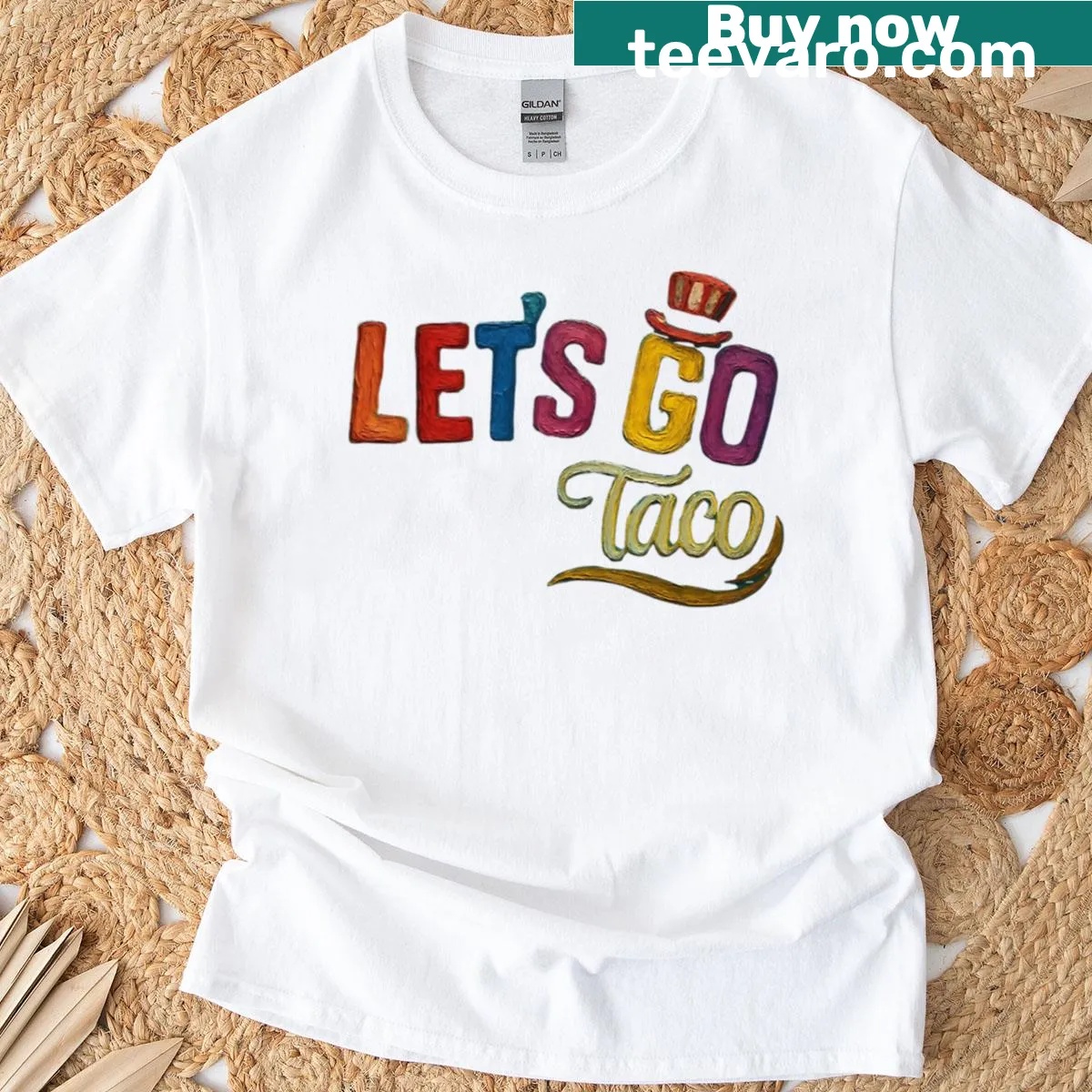 Whimsical watercolor taco-themed T-shirt design — on a men's t-shirt