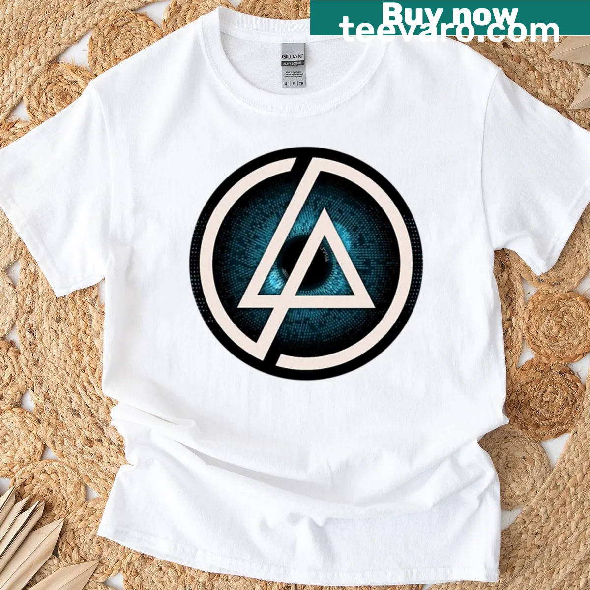 Modern T-shirt featuring the Linkin Park logo in a cyberspace theme. — on a men's t-shirt