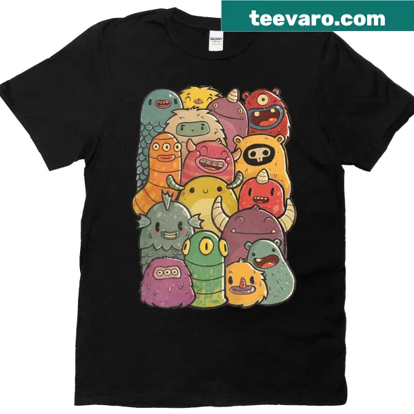 Little Creatures T-shirt featuring whimsical illustrations of playful characters