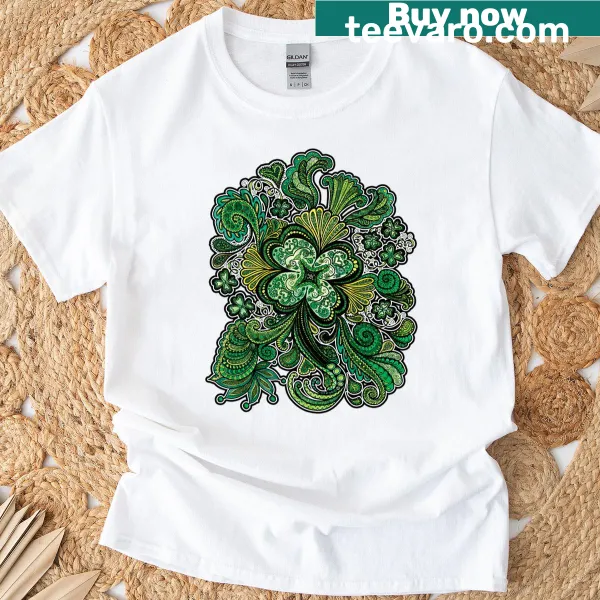 Four-leaf clover illustration on a cheerful t-shirt