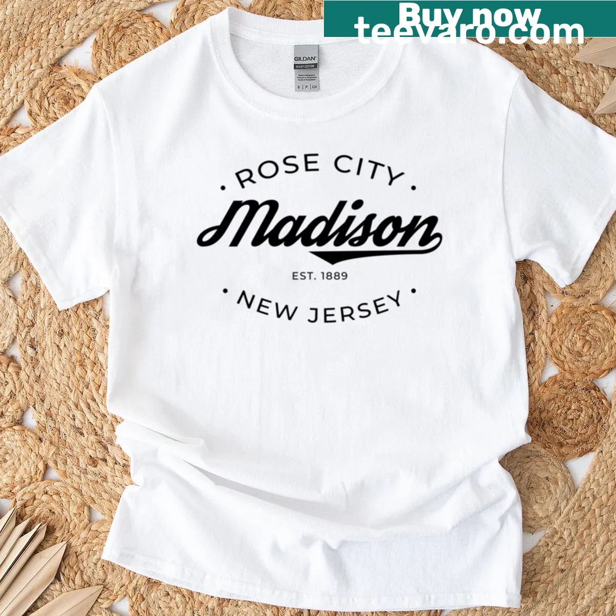 Illustration of Madison New Jersey with rose-themed design on T-shirt — on a men's t-shirt