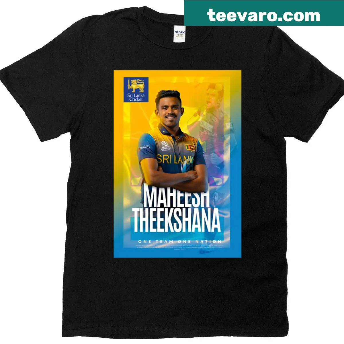 Maheesh Theekshana logo on a T-shirt — on a men's t-shirt