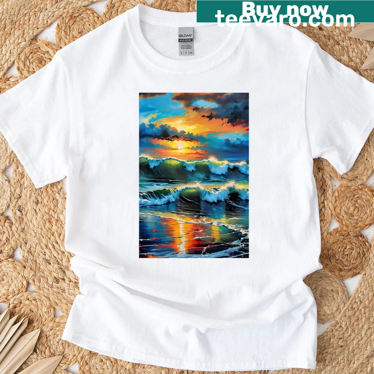 Seascape art print t-shirt featuring majestic ocean waves — on a men's t-shirt